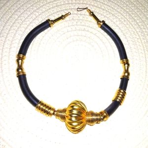 Unique black choker with goldtone accents